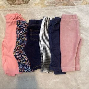 Bundle of 6 size 0-3 month baby girl pants